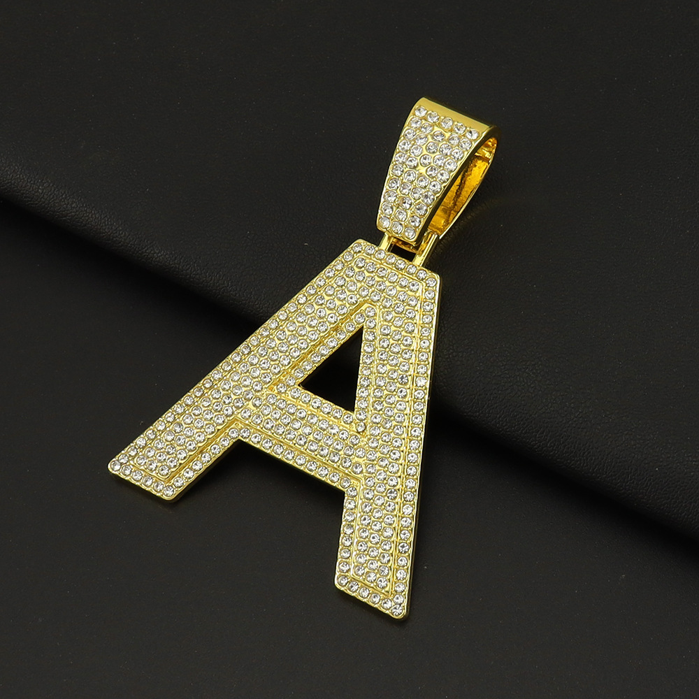 Cuban Link Chain Curb Chain Chain Type Full Diamond Capital English Letter A Pendant Cuban Link Chain Necklace Men's Cool Hip Hop Style Disco Hip Hop Clavicle Chain