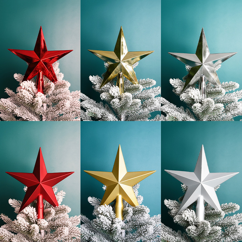 クリスマス装飾品はクリスマスツリーのトップに五芒星pvc金銀赤メッキクリスマスツリーのトップに飾られている|undefined