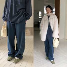 现 2025秋冬季新款韩国东大门baby酱个性切口松紧腰卫裤休闲裤