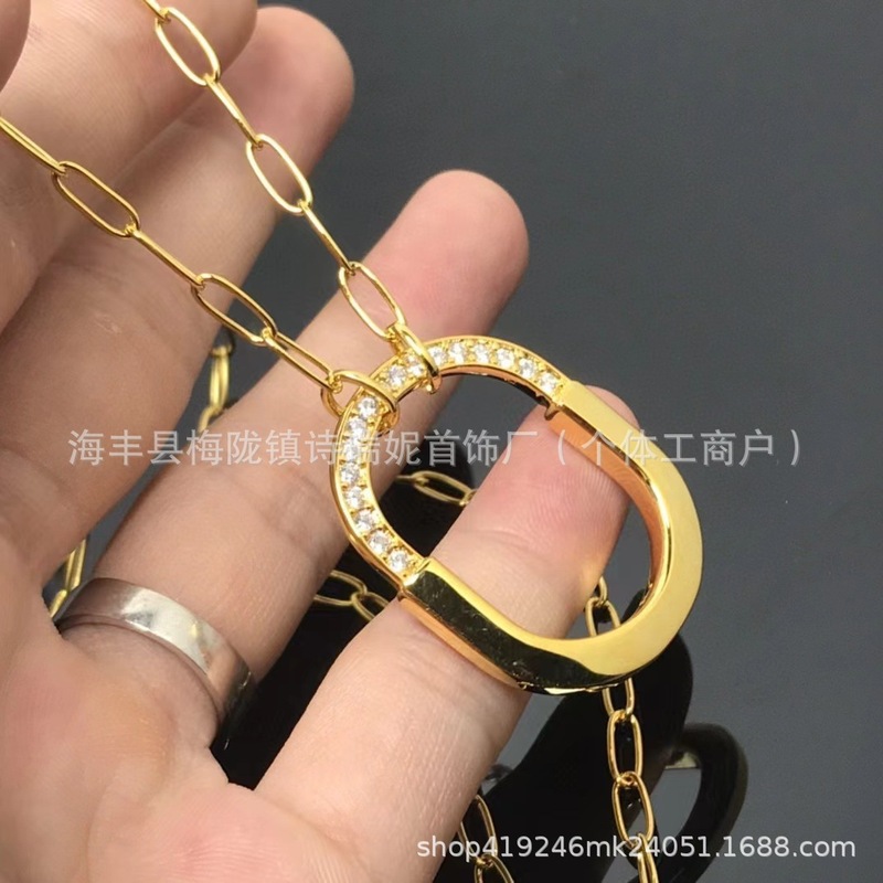 T家精工版轻奢锁头半钻项链女镀18K玫瑰金高级网红气质锁骨链代发|undefined