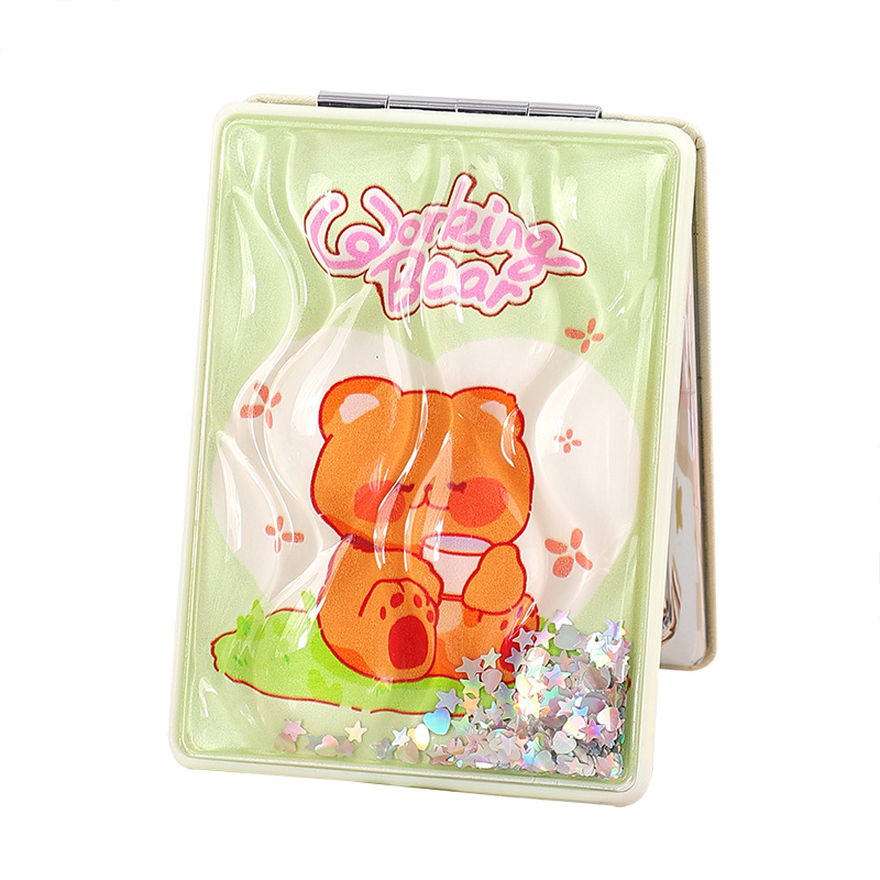 Moda creativa de moda rectangular pantalla completa espejo de maquillaje de arena flotante se puede presionar pequeño espejo portátil espejo de maquillaje