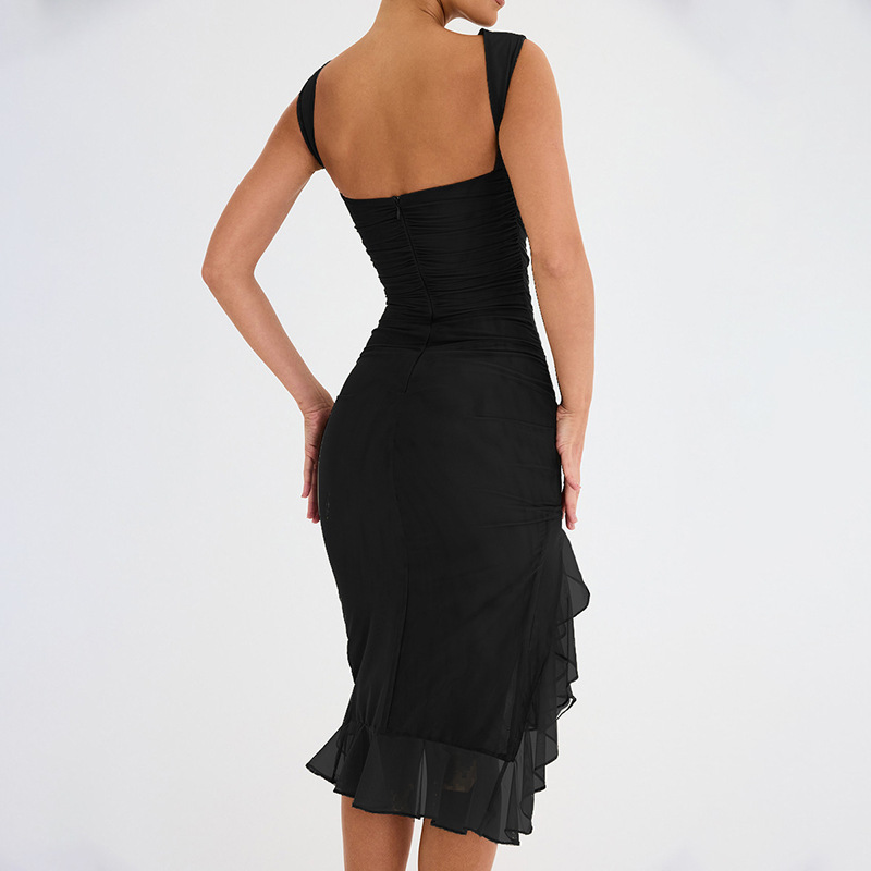 280g Weight Asymmetrical Dress, Knee-Length Dress Length Type Sleeveless Sleeve Length Mesh Dress Dresses Type Spandex, Mesh Yarn Fabric Type High Waist Waist Line Holiday, Cocktail Party Occasion Round Neck Neckline Slim Fit Type Solid Color Pattern Summer Season Women's Gender Pleated Design Elegant, Sexy Style Wholesale Women's Elegant Sexy Pleated Solid Color Holiday Cocktail Party Round Neck Sleeveless Mesh Dress 15