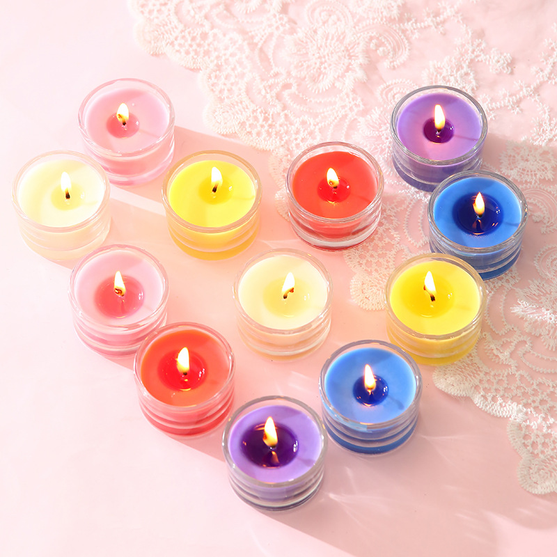 Vaso de vidrio de 8 horas pequeña vela de bananas redonda aceite esencial prueba de fragancia tipo vela sin humo vela vela de cena fábrica al por mayor