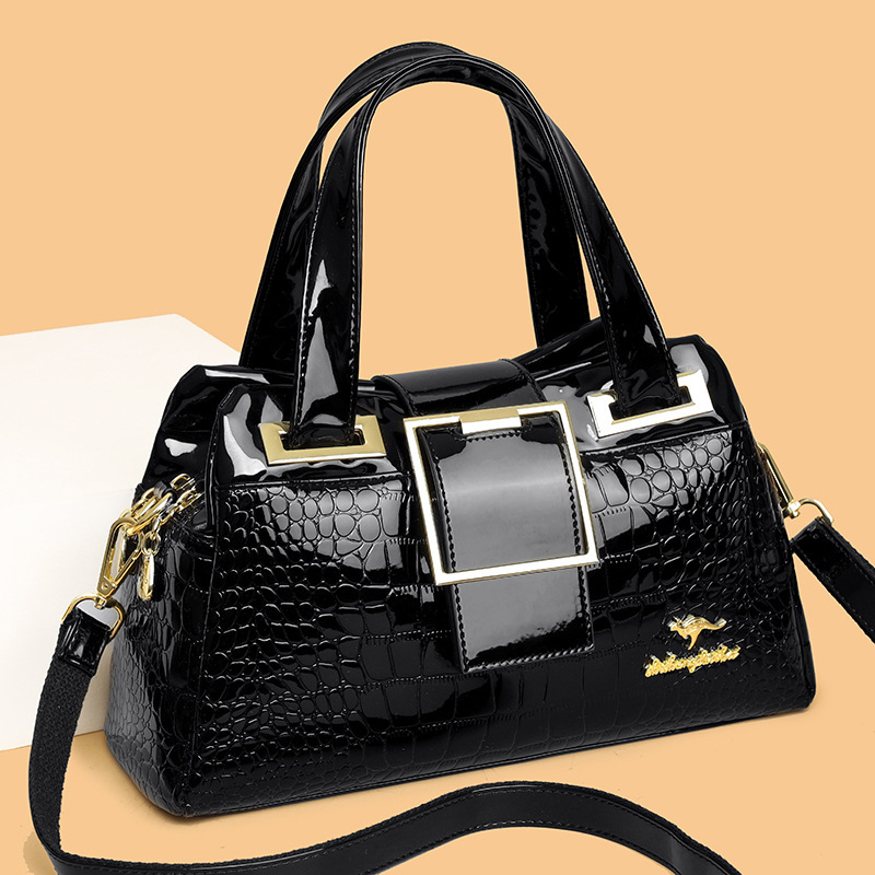 Cross-Border Hot-Selling New Patent Leather Crocodile Pattern Handbag European and American Retro Women's Shoulder Bag Large Capacity Crossbody Bag Cross-Border Hot-Selling New Patent Leather Crocodile Pattern Handbag European and American Retro Women's Shoulder Bag Large Capacity Crossbody Bag