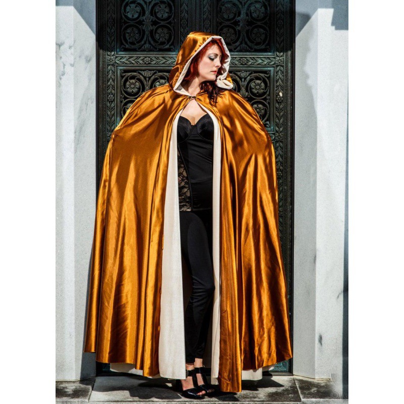 Retro golden trench coat with hood