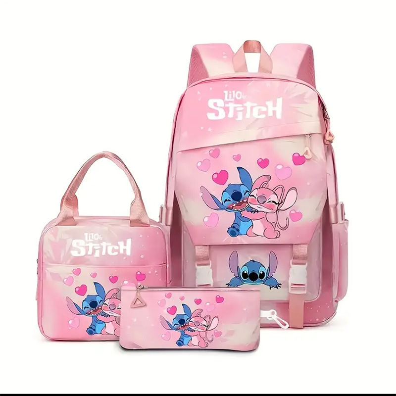 Ventas transfronterizas calientes de Stitch, Stitch, mochila de estudiantes de primaria y secundaria, mochila de tres piezas, bolsas de bolsillo en stock