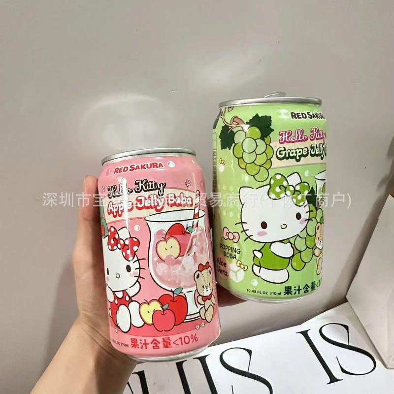 中国台湾进口三丽鸥凯蒂猫蜜桃风味汽水解渴葡萄苹果味进口食品|undefined