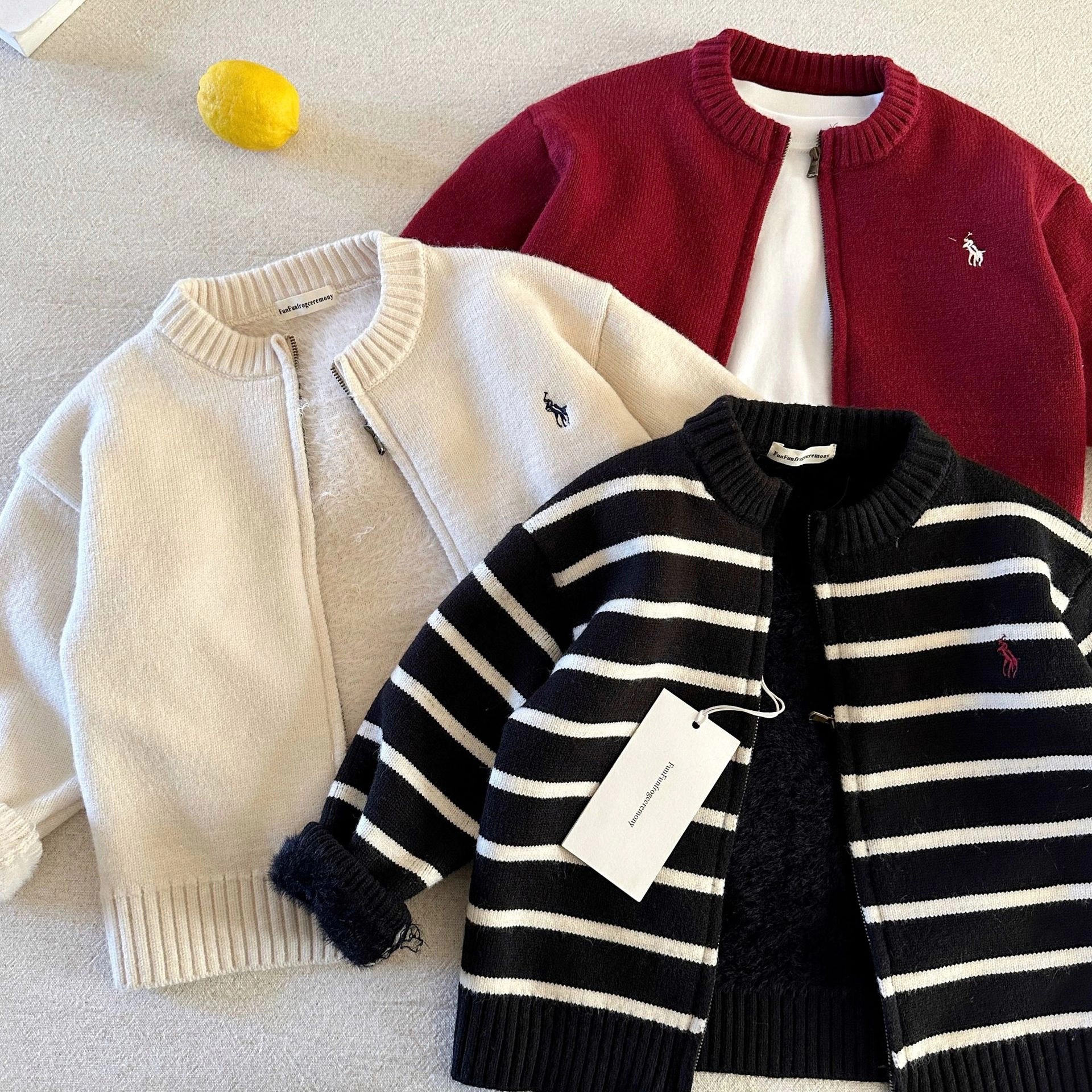 Cross-Border Children's Class a Fleece Sweater 2025 Winter Boys' Knitted Cardigan Baby Toddler Thickened Warm Jacket