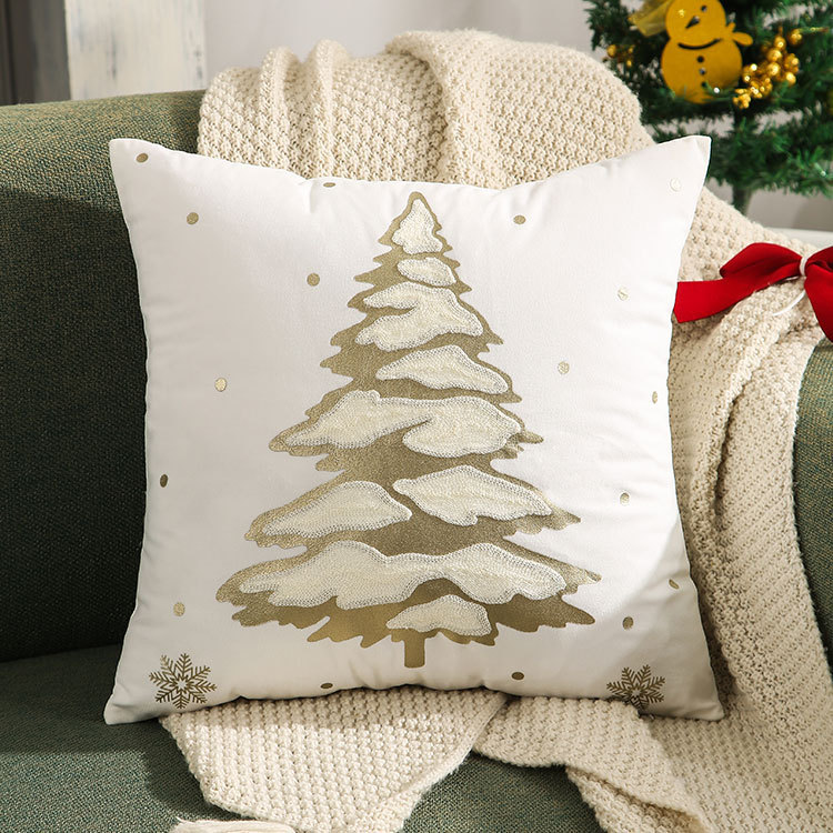 ヘラジカのクリスマスツリーブロンズ枕カバー、秋冬スノーフレーク刺繍クッションカバー45*45、クロスボーダーホットセール|undefined