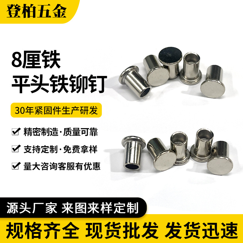 厂家现货碳钢铁平头圆头铁铆钉 圆头半空心铁铆钉 童车8厘米铆钉
