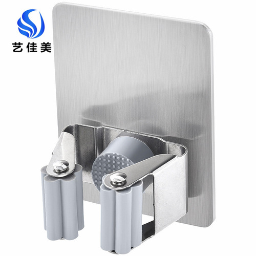 No punching mop hook bathroom balcony broom mop holder wall hanging 304 stainless steel mop clip
