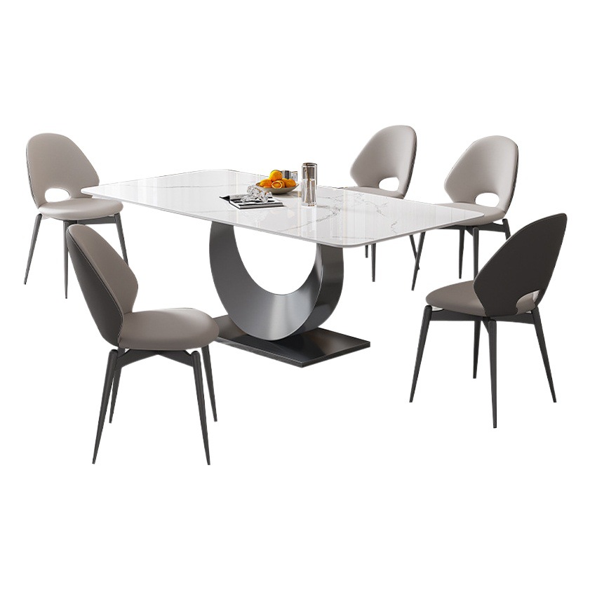 Luz de lujo de alta gama placa de roca rectangular mesa de comedor sala de estar moderna mesa de comedor de acero inoxidable simple combinación de mesa y silla