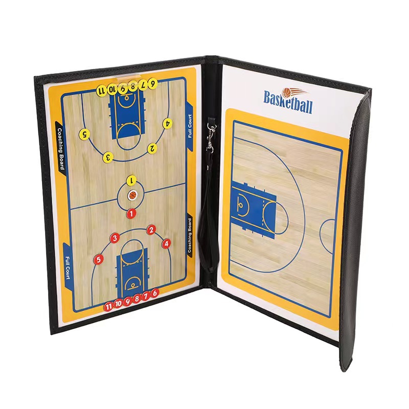 Foldable magnetic basketball tactics board, basketball tactics sandbox, coach demonstration board with chess pieces and pen.