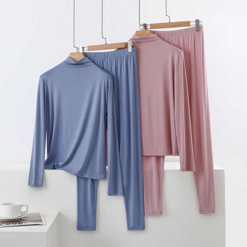 Women's Modal Thermal Underwear Set, Thin Base Layer Top, Half-High Collar, Large Size