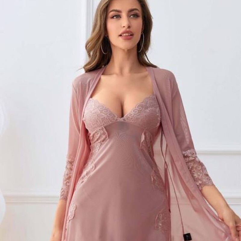Cross-Border Amazon V Neck Lace Sexy Nightgown Short Evening Dress Nightgown Nightgown Silk Nightgown Women's Clothing Wholesale
