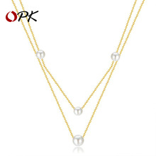 OPK饰品工厂跨境新款ins百搭不锈钢双层叠戴设计感圆形胶珠项链女