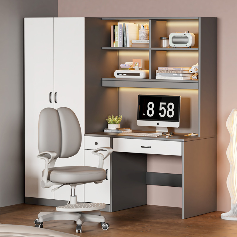 Wholesale Simple Desk with Wardrobe Integrated Children's Room Computer Desk Bookcase Combination Small Apartment Home Bedroom Writing