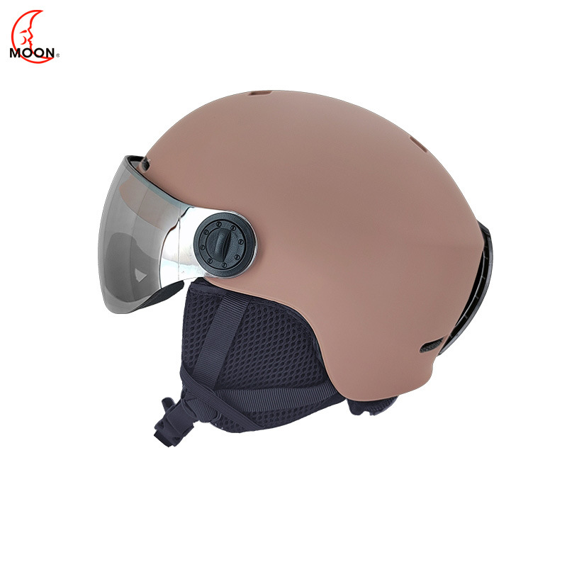 Casco de esquí, equipo para forma de cabeza asiática, equipo de protección, casco rígido para hombres y mujeres, anticolisión, con gafas, casco de ciclismo de montaña moldeado de una sola pieza.