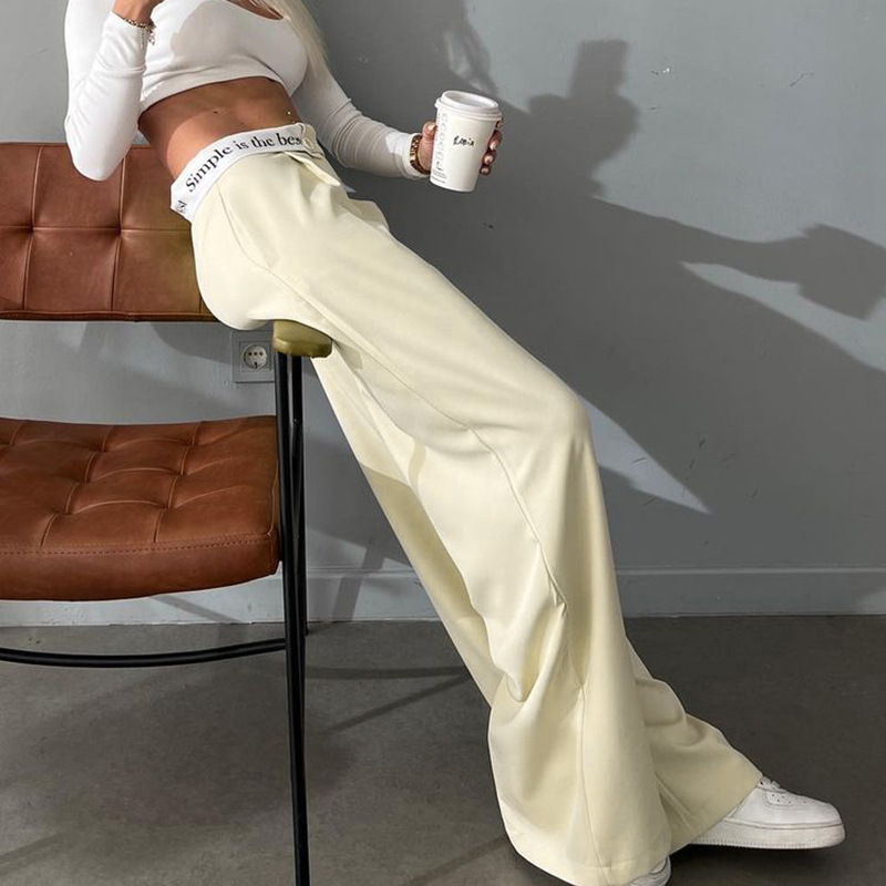 Women's Fashionable Casual Versatile Commuting Solid Color Trousers High Waist Straight Printed Contrast Color Trousers For Women_voghion.com