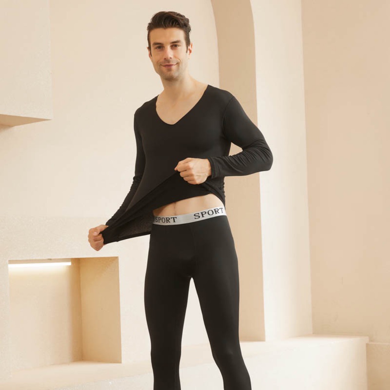 Nieve amor nieve amor los hombres oferta especial ropa interior térmica traje leche seda otoño y el invierno sin costura V-cuello largo Johns