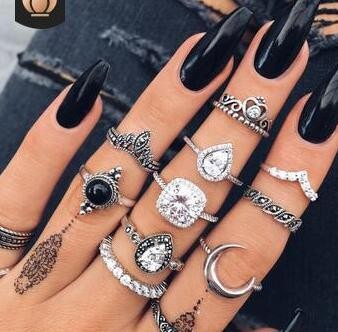 Fashion Solid Color Alloy Plating Inlay Gem Rhinestones Rings 10 Pieces