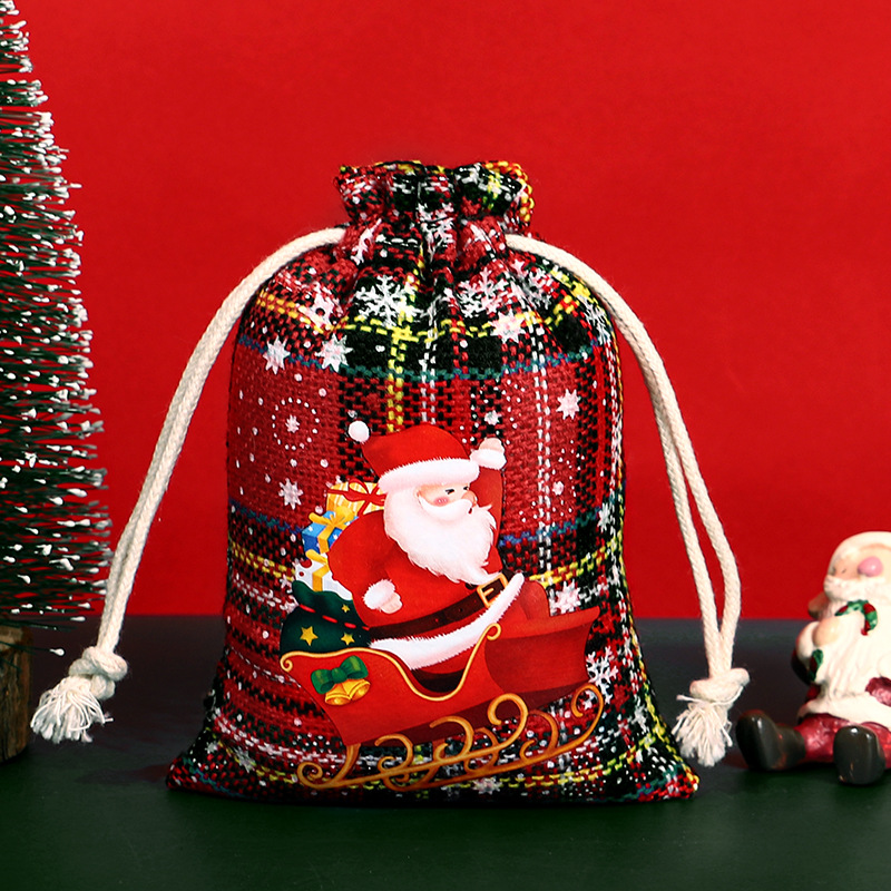 Bolsa de algodón a cuadros de Navidad con cordón Bolsa de embalaje de regalo de caramelo de Navidad Calendario de Adviento bolsa pequeña al por mayor
