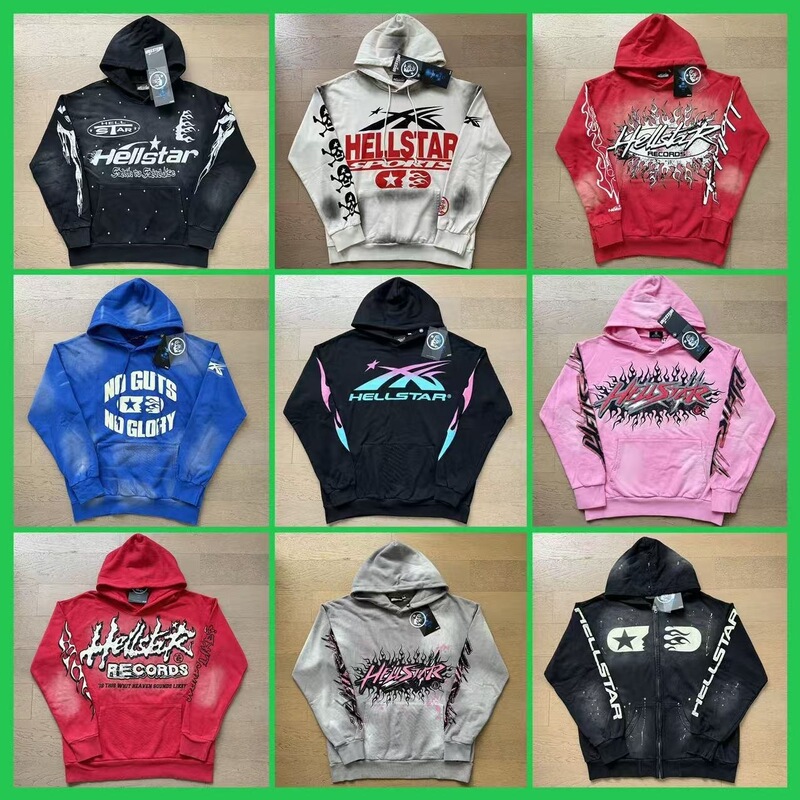 European and American Trendy Brands' Vintage Print Hoodies for Men and Women, Couple Outfits for Spring and Autumn, New Versatile Sweatshirts and Sweatpants with Hell Star Design European and American Trendy Brands' Vintage Print Hoodies for Men and Women, Couple Outfits for Spring and Autumn, New Versatile Sweatshirts and Sweatpants with Hell Star Design