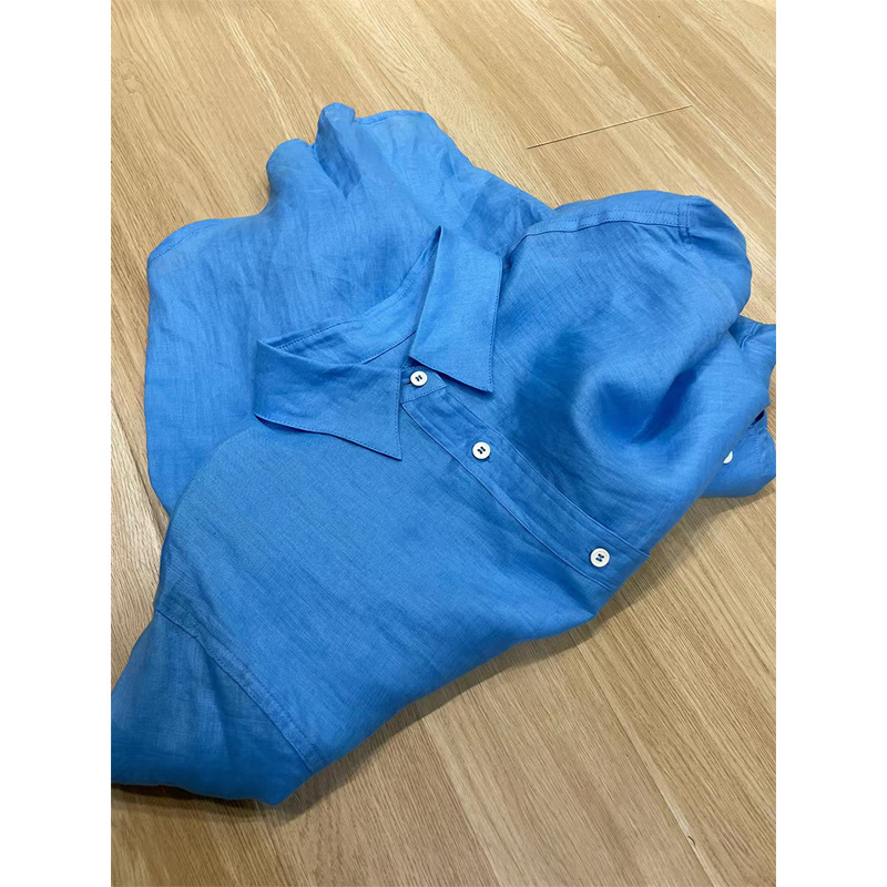 Highly Recommended! Old Money Style Blue Tencel Linen Shirt for Women, Lightweight and Breathable, Versatile Sun Protection Top for Summer Highly Recommended! Old Money Style Blue Tencel Linen Shirt for Women, Lightweight and Breathable, Versatile Sun Protection Top for Summer