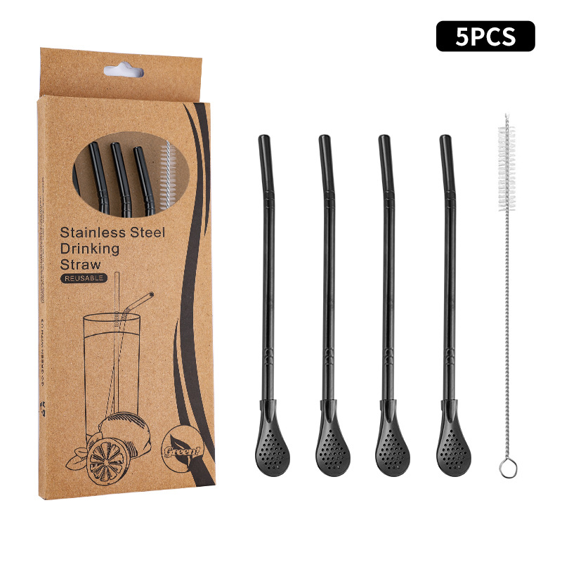 Juego de cuchara de pajita de acero inoxidable 304 transfronterizo creativo de té de yerba, filtro de jugo de yerba, té con leche, cuchara para mezclar café