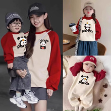 特别不一样的亲子装可爱熊猫印花韩版卫衣高端儿童春款上衣母女装