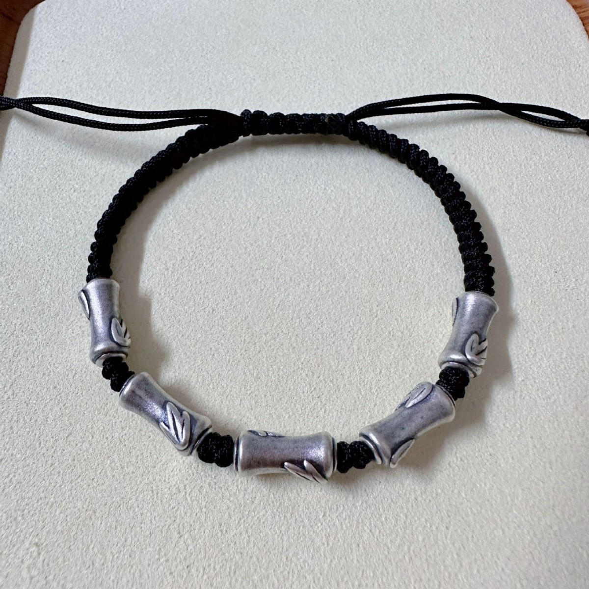 S999 Sterling Silver Bamboo Knot Bracelet for Men, New Chinese Style Retro National Trend Bracelet, Good Luck Gift