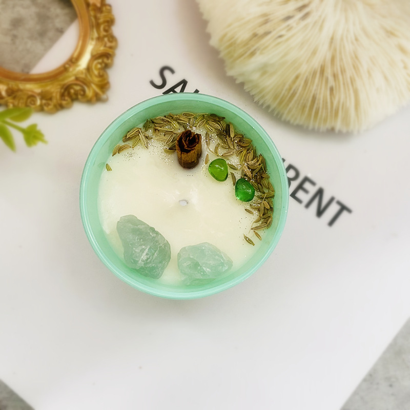 Cristal de piedra seca flor forma aromaterapia vela de soja cera ceremonia de la boda colorida vela taza caja de regalo con regalo de mano