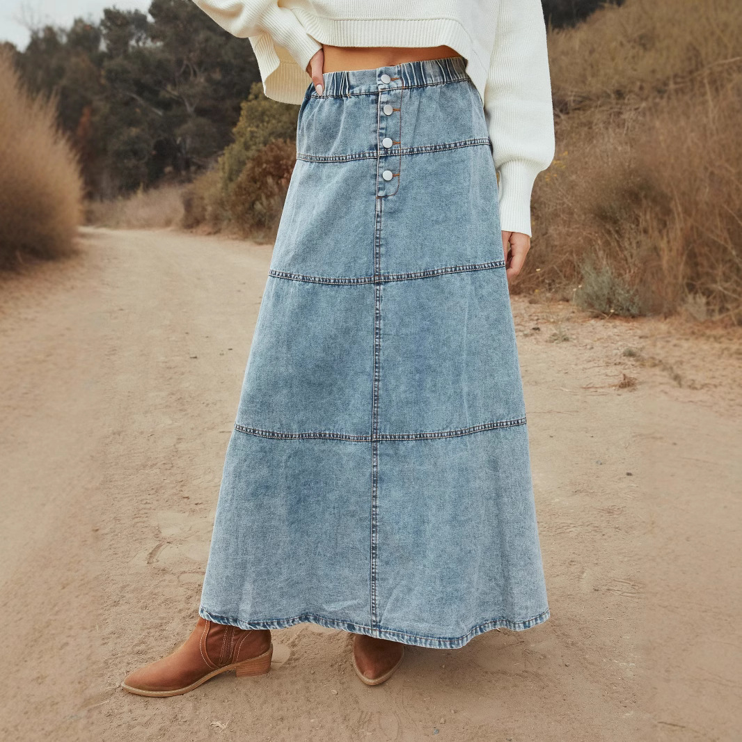 25-year-old European and American Cross-border Amazon New Bohemian A- shaped Layered Stitching Cowboy Skirt 8943