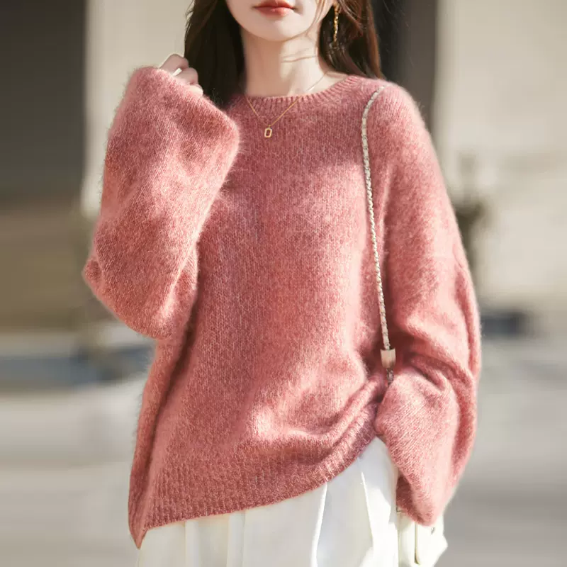 2025秋冬新款无缝拉毛针织羊毛衫女宽松长袖毛衣女士女装气质上衣