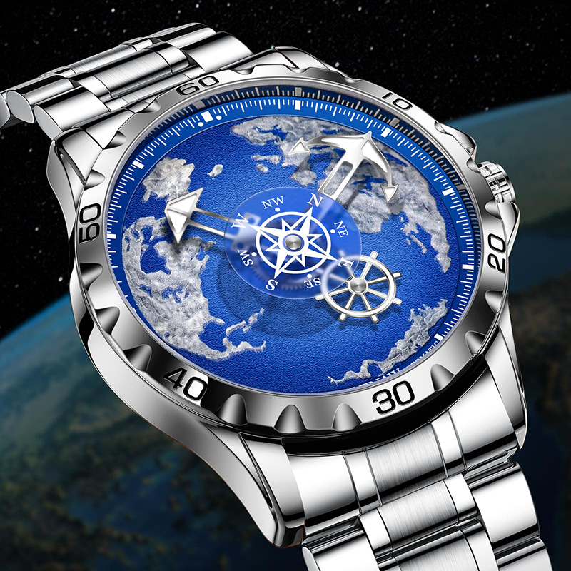 Đồng hồ nam automatic lộ máy dây thép cao cấp — Dây thép vàng Intershell, Dải thép bạc vỏ bạc