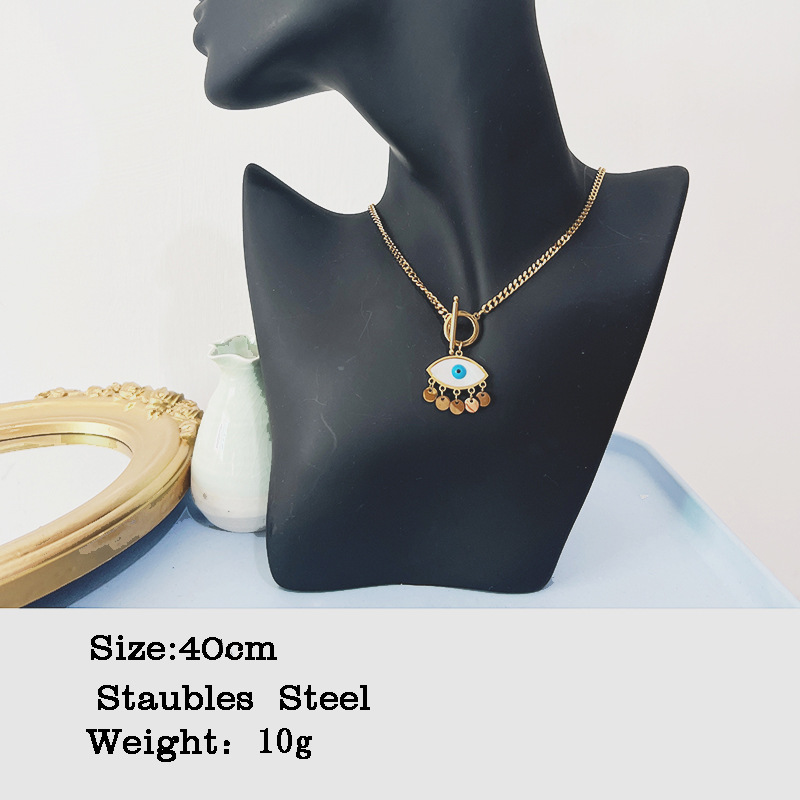 Fashion Devilu0027S Eye Titanium Steel Plating Inlay Shell Pendant Necklace 1 Piece