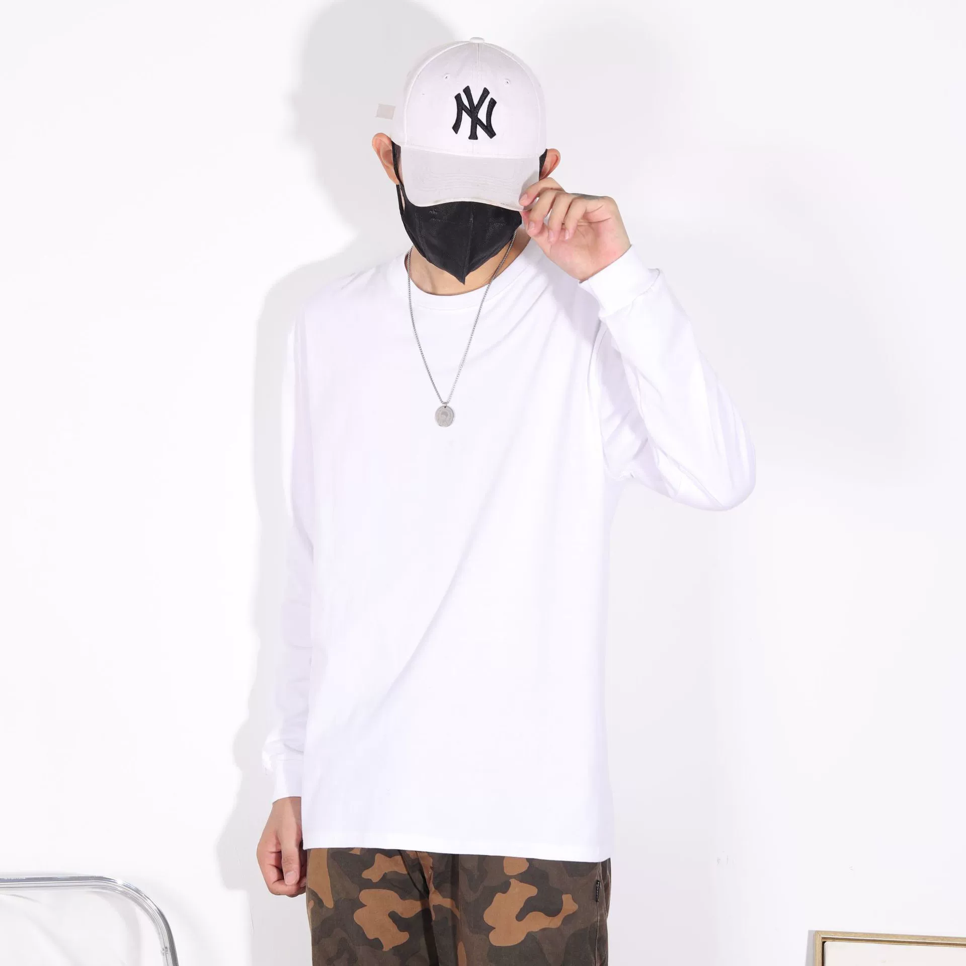 260 г Тяжелая хлопковая футболка, Мужская однотонная внутренняя футболка с длинными рукавами, Свободный Топ, мужская белая нижняя рубашка, модная INS