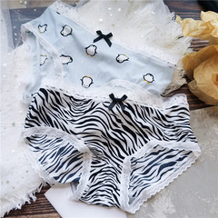 223 Candy Sweetheart Cute Ice Silk Print Lace Edge Bow Comfort Fresh Breath Low-Waist Women's Panties