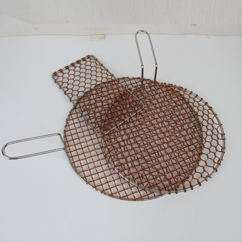 Parrilla de barbacoa redonda y gruesa con rejilla cuadrada, parrilla comercial de estilo coreano para brochetas, rejilla de cobre puro, herramienta para asar