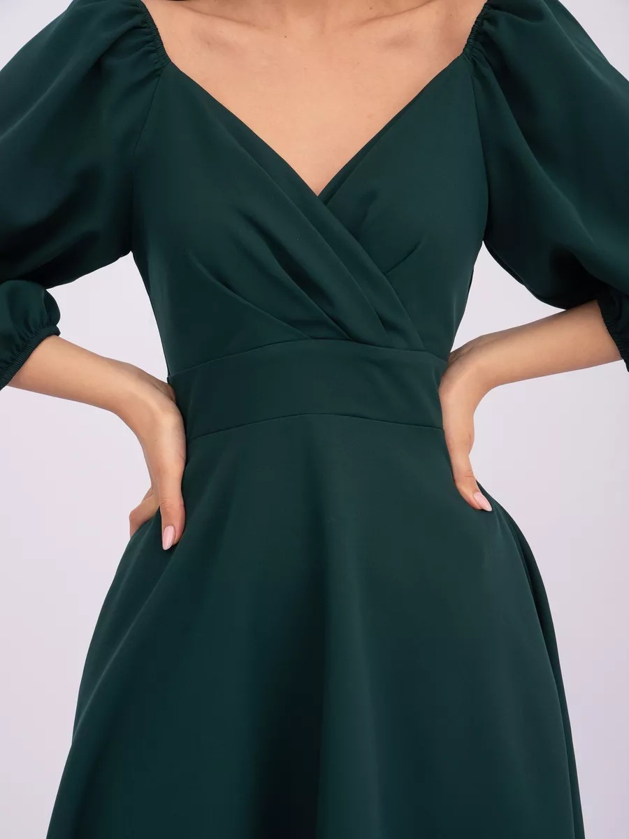 23105 Comercio exterior ropa de mujer estación independiente primavera moda cuello en V cintura apretada puff manga temperamento vestido mujeres con bolsillos
