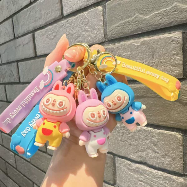 Cross-Border Cartoon Cute Labubu Keychain Three-Dimensional Doll School Bag Pendant Car Key Chain Small Gift Pendant