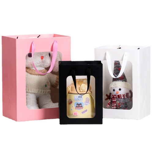 Transparent Window Gift Bag for Teacher's Day Promotional Paper Bag with Fresh Flowers Gift Bag Packaging, Handout Gift, Retail Display Handbag