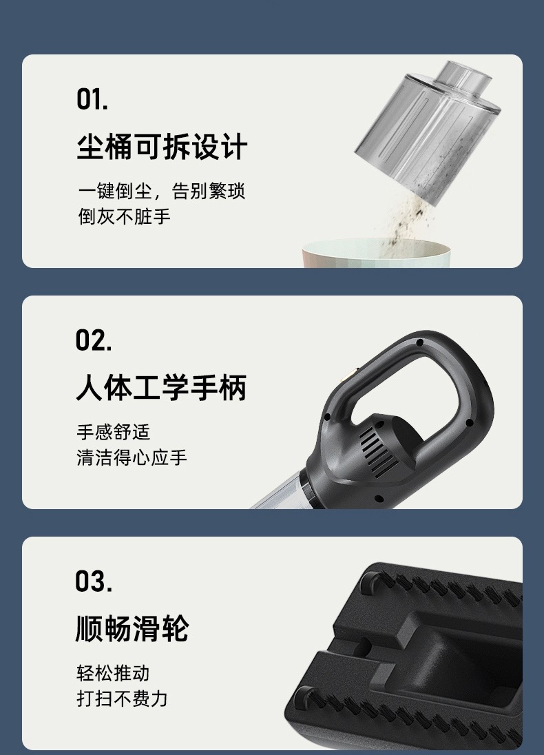 Cross-Border New Model Car Vacuum Cleaner, Handheld, Small, Household, High Suction Power, Rechargeable, Portable, Wireless, High-Power Dust Removal