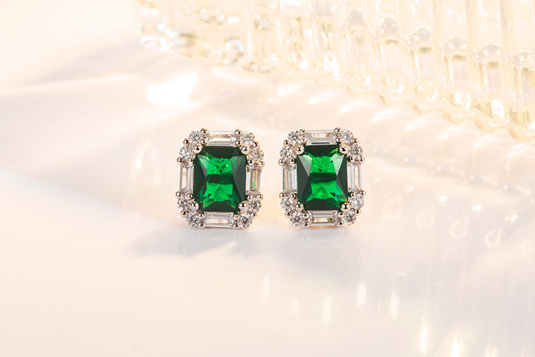 Retro Rectangle Copper Ear Studs Plating Zircon Copper Earrings 1 Pair