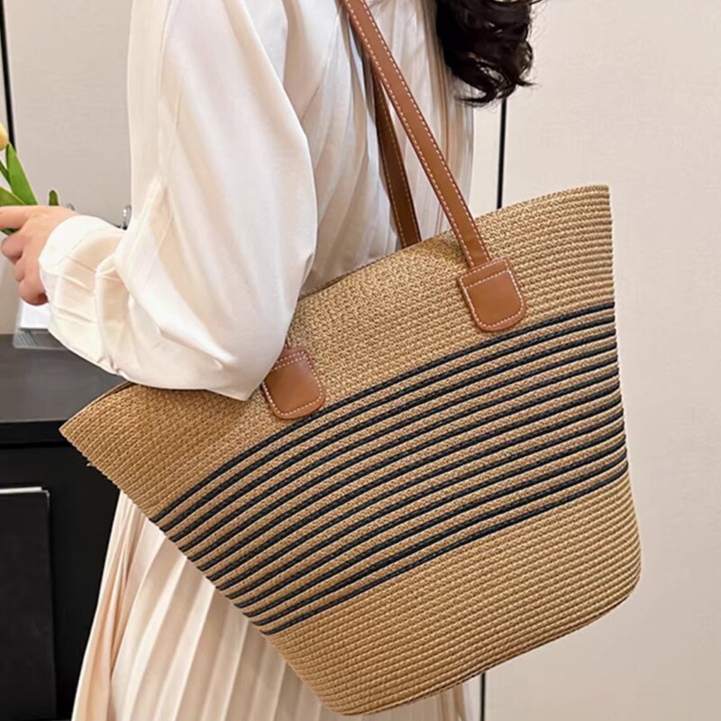 Straw Bag Women's Summer Handbag Seaside Tote Bag Large Capacity Woven Shoulder Bag Rattan Straw Bag Bucket Bag Trendy Straw Bag Women's Summer Handbag Seaside Tote Bag Large Capacity Woven Shoulder Bag Rattan Straw Bag Bucket Bag Trendy