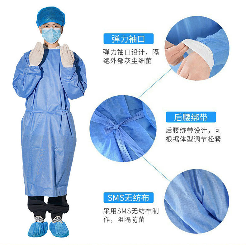 一次性隔离衣pp+pe连身式45克SMS反穿衣褂式螺纹袖口隔离服防护衣-阿里巴巴
