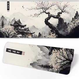 跨境古风鼠标垫水墨画国风大号办公键盘垫硅藻泥吸水速干垫易打理