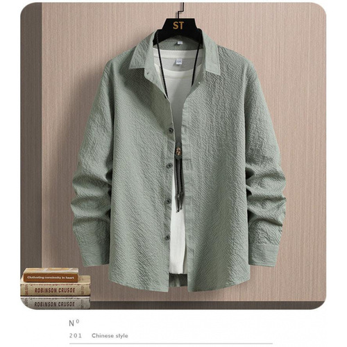 White Men's Long-Sleeve Autumn Casual Collar Shirt Loose Polka Dot Wrinkle-Resistant 2025 High-End Cool Cool Style Top