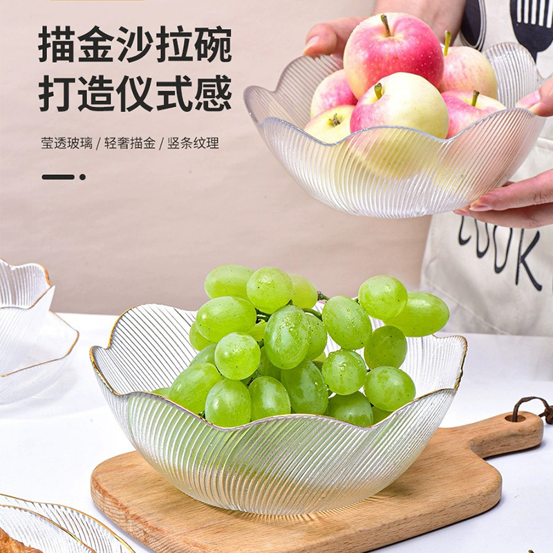 Juego de Platos y Tazones de Vidrio de Vidrio Diseño con Rayas para Ensaladas y Frutas