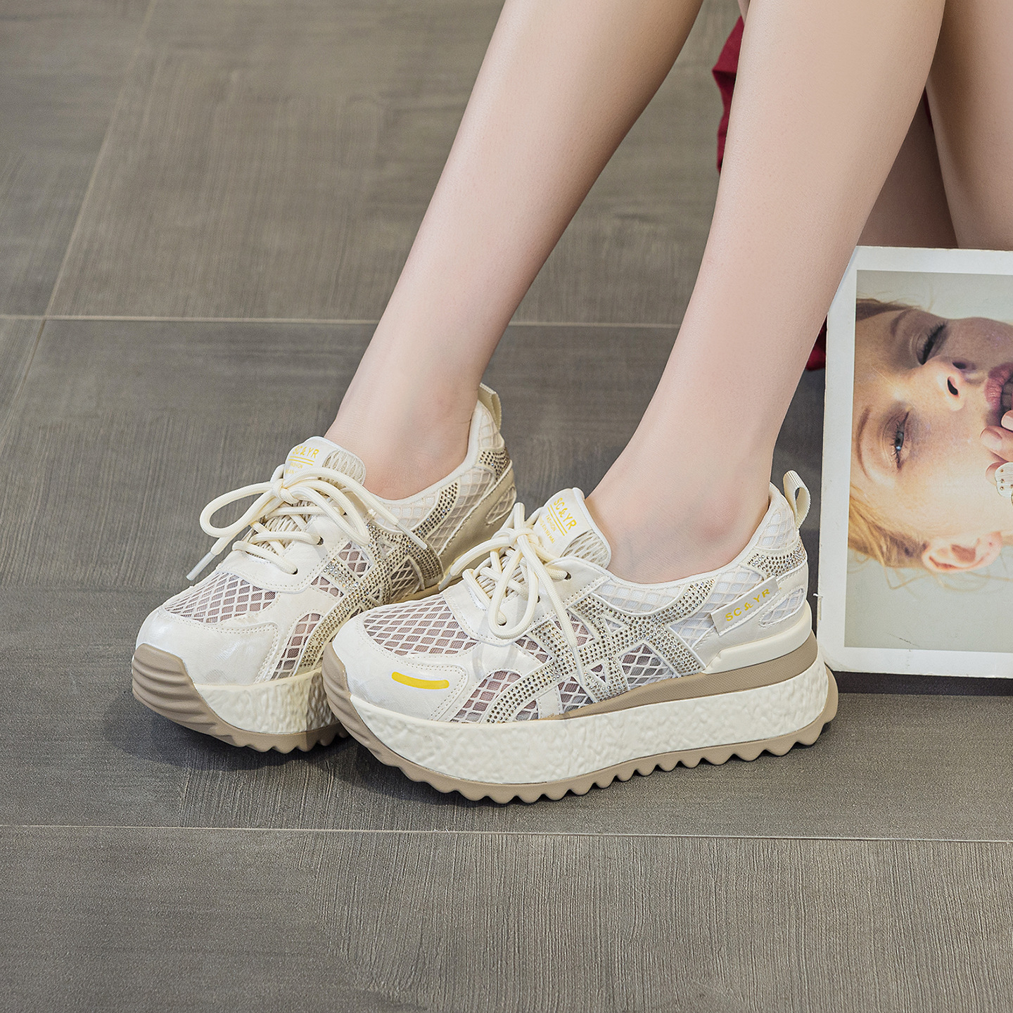 Giày sneaker nữ đế dày lưới thoáng khí phong cách thể thao — Xám 5073, Mơ 5073, Vàng 5073